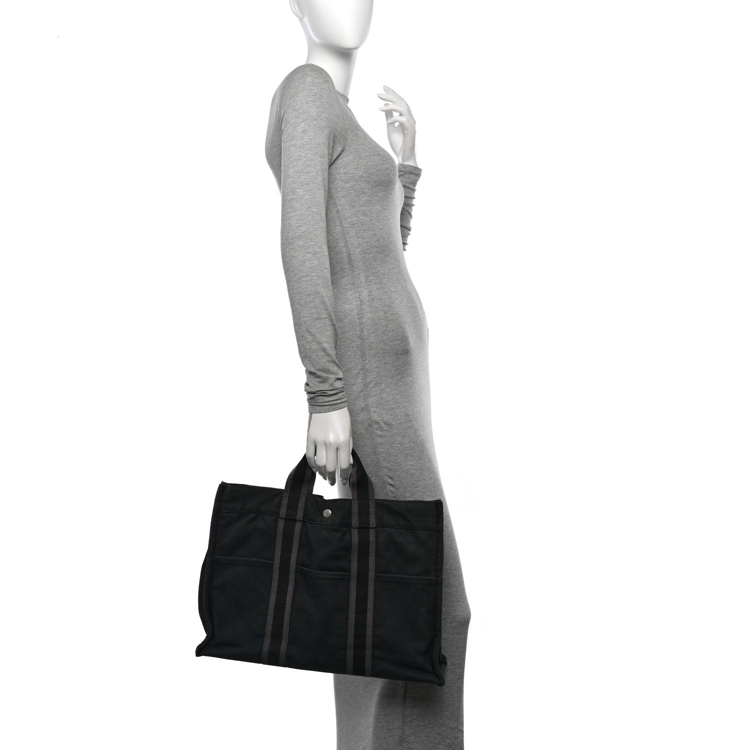 Hermes Canvas Herline MM Tote Black 2 of 14