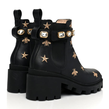 Gucci Calfskin Bee Star Embroidered Belt Ankle Boots 37 Black 4 of 9