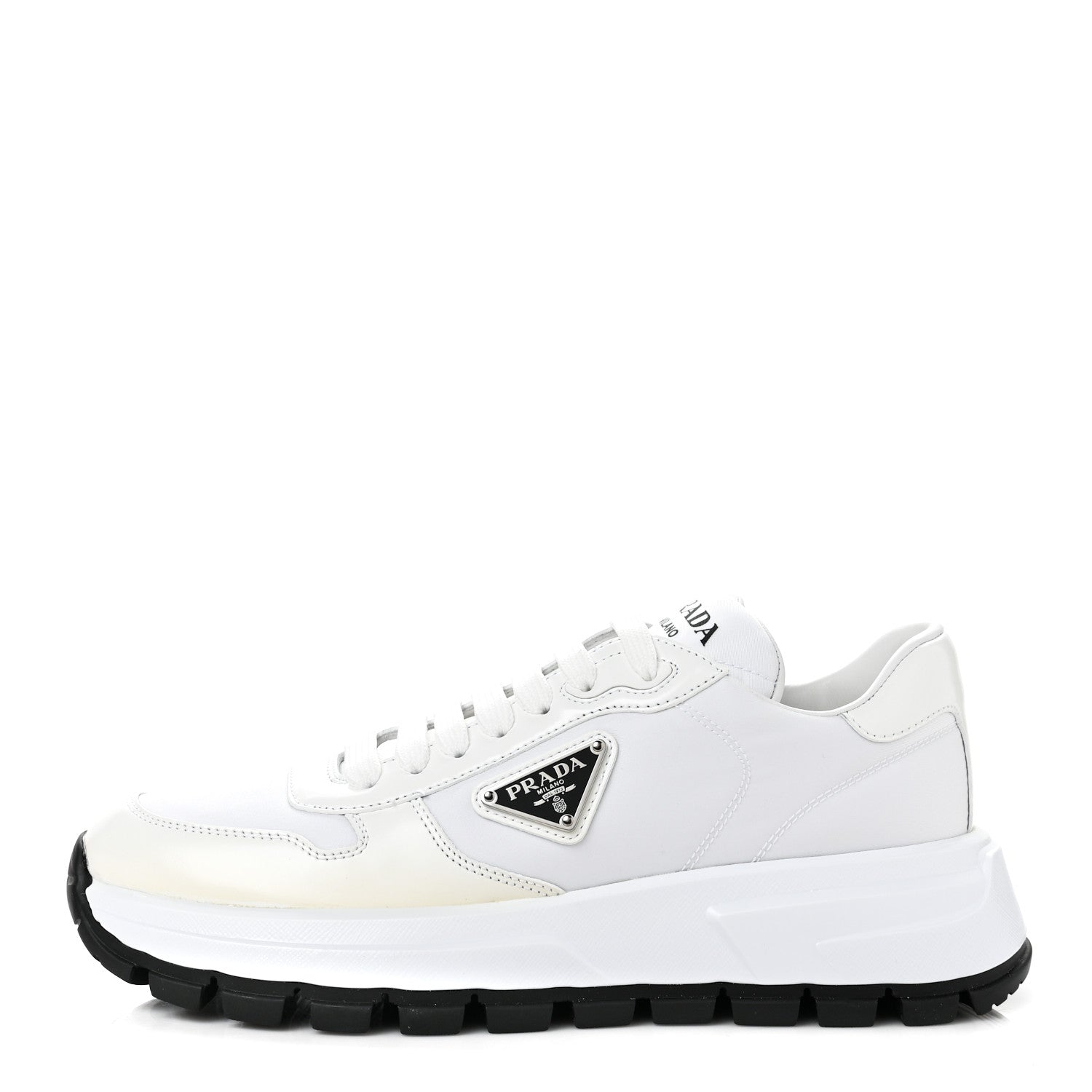 Prada Re-Nylon Spazzolato Metal Triangle Logo Womens Prax 01 45mm Sneakers 39 White Black 1 of 10