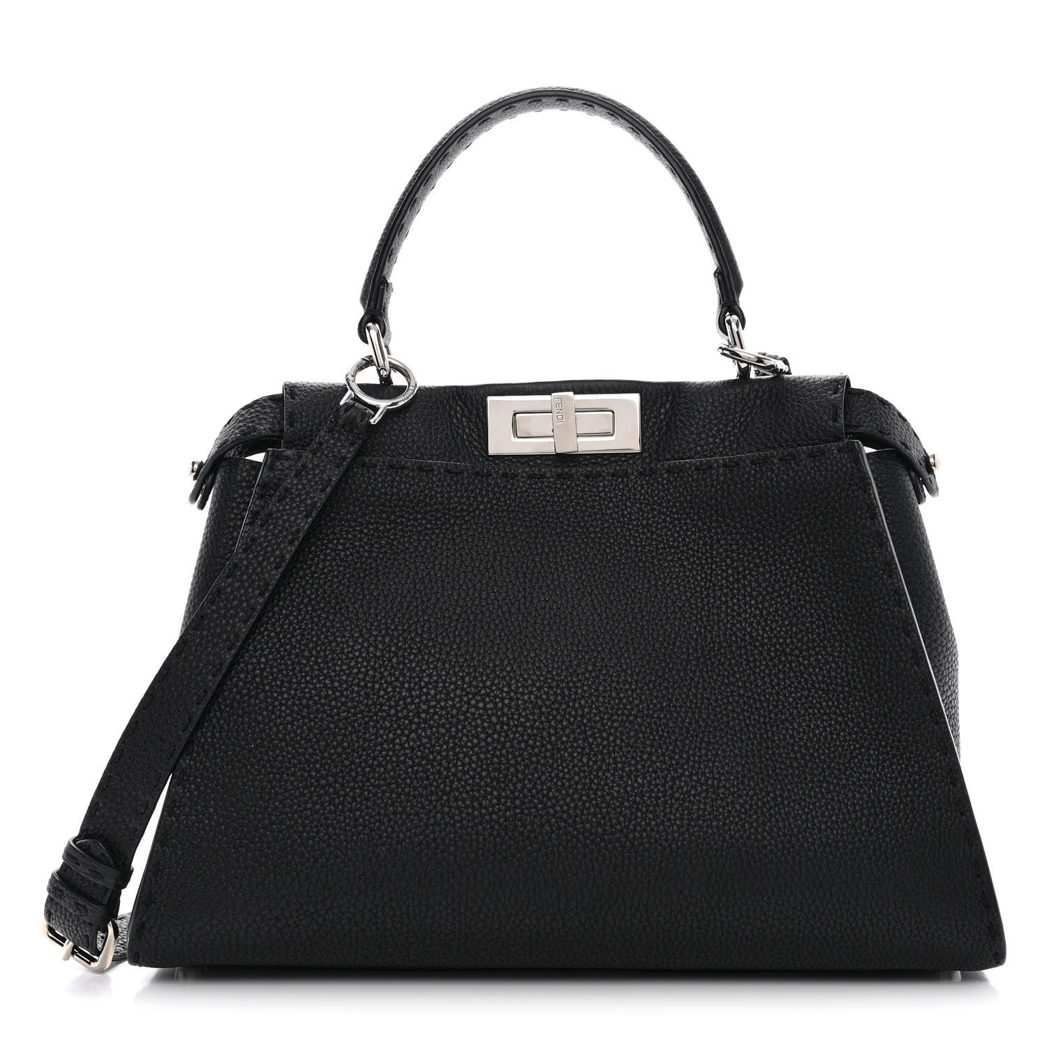 Fendi Cuoio Romano Selleria Bi-Color Medium Peekaboo Iconic Satchel Black Mou 1 of 12