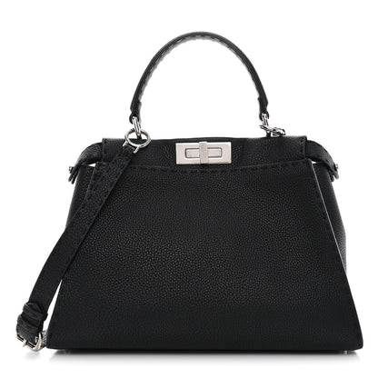 Fendi Cuoio Romano Selleria Bi-Color Medium Peekaboo Iconic Satchel Black Mou 1 of 12
