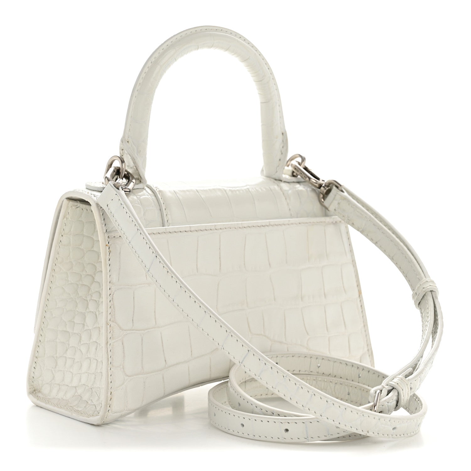 Balenciaga Shiny Calfskin Crocodile Embossed Hourglass Top Handle Bag XS White 3 of 13