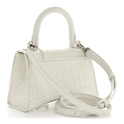 Balenciaga Shiny Calfskin Crocodile Embossed Hourglass Top Handle Bag XS White 3 of 13