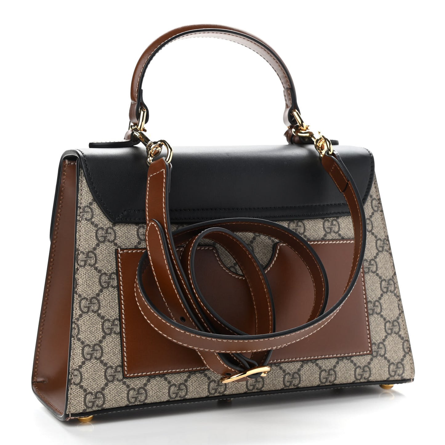 GG Supreme Monogram Calfskin Small Padlock Top Handle Bag Beige Black Cuir
