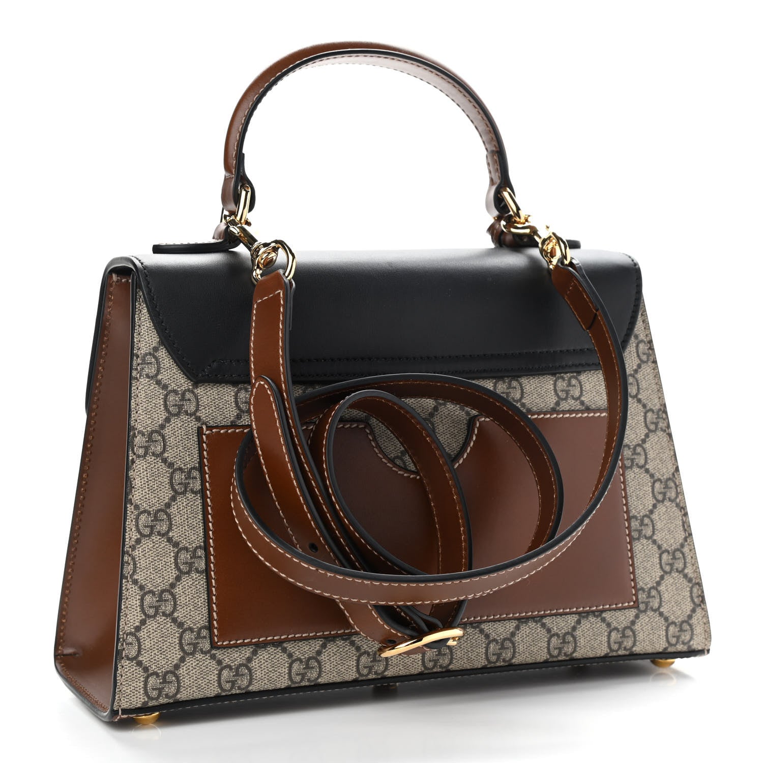Gucci GG Supreme Monogram Calfskin Small Padlock Top Handle Bag Beige Black Cuir 3 of 10