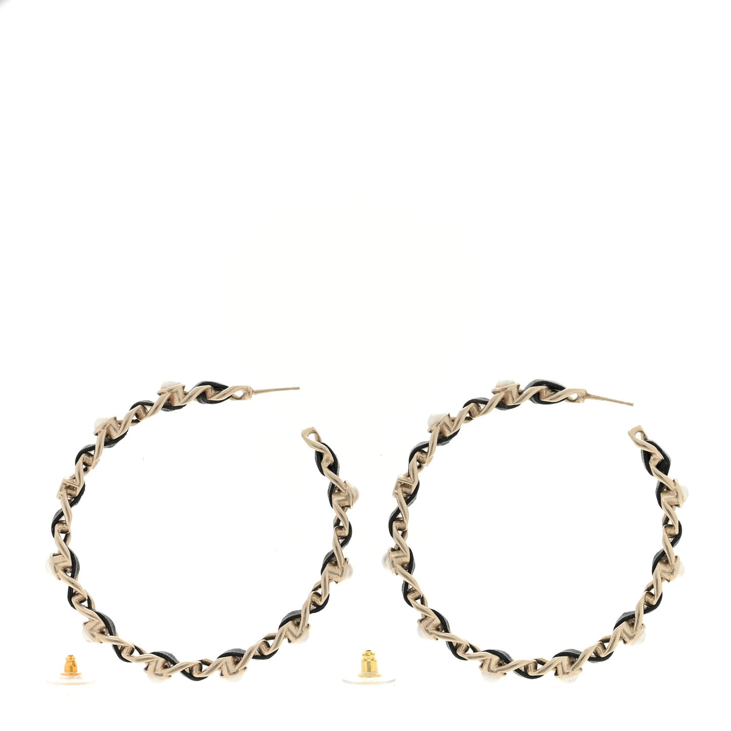 Lambskin Pearl More Is More CC Chain Hoop Earrings Gold Black