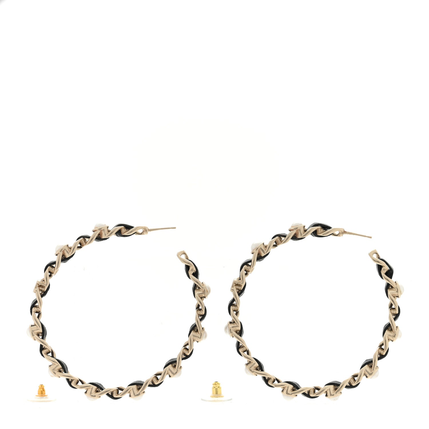 Chanel Lambskin Pearl More Is More CC Chain Hoop Earrings Gold Black 3 of 4