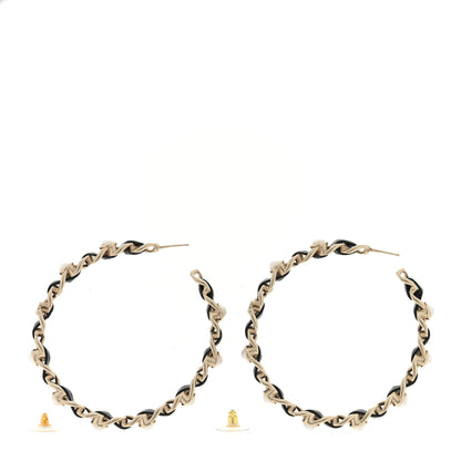 Chanel Lambskin Pearl More Is More CC Chain Hoop Earrings Gold Black 3 of 4