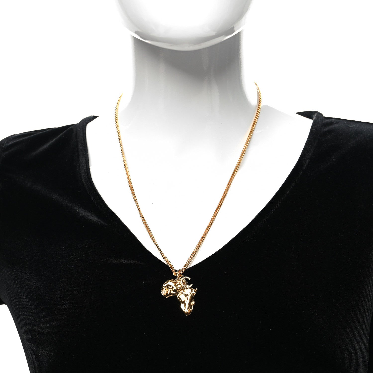 Chanel Crystal Pearl CC Africa Pendant Necklace Gold White 2 of 5