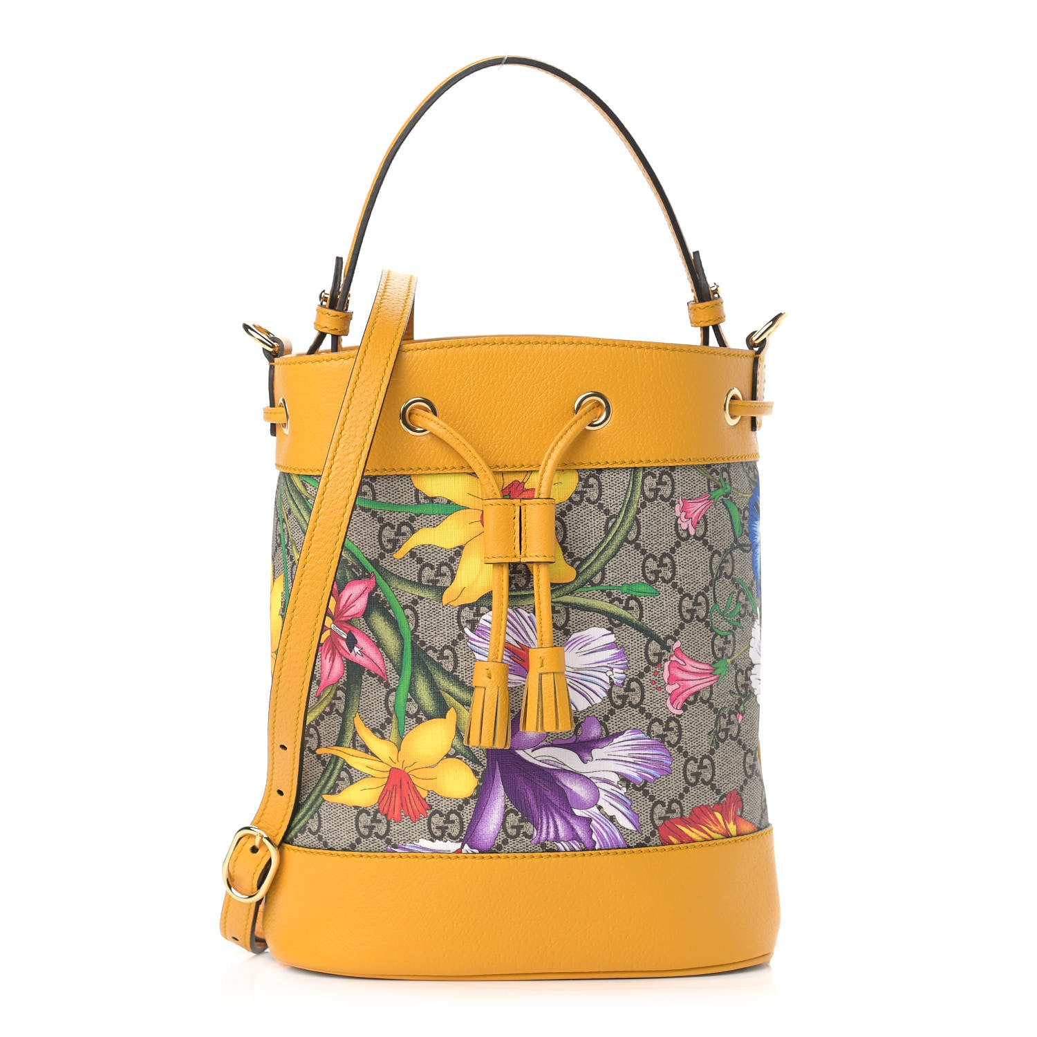 Gucci GG Supreme Monogram Flora Small Ophidia Bucket Bag Beige Multicolor Crop 1 of 9