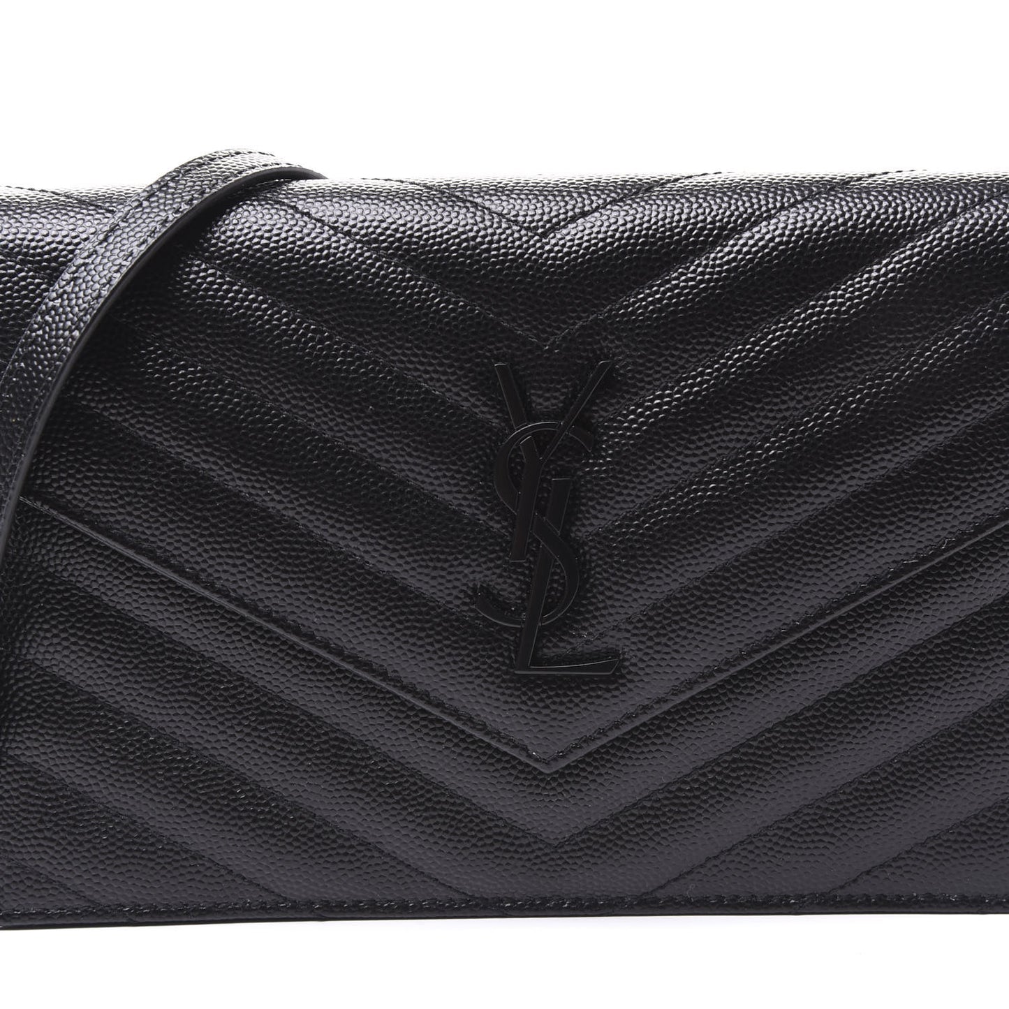 Grain De Poudre Matelasse Chevron Monogram Envelope Chain Wallet Black