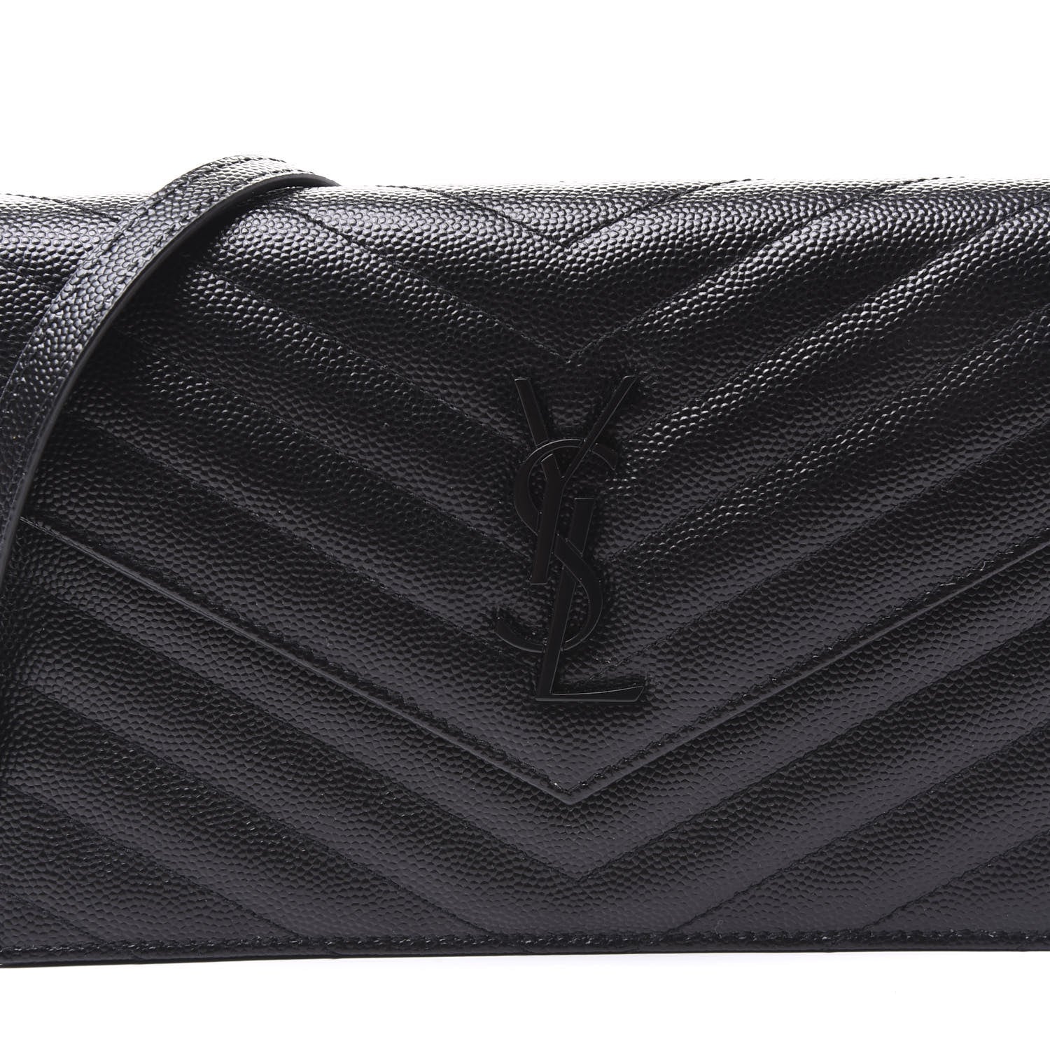 Saint Laurent Grain De Poudre Matelasse Chevron Monogram Envelope Chain Wallet Black 8 of 8