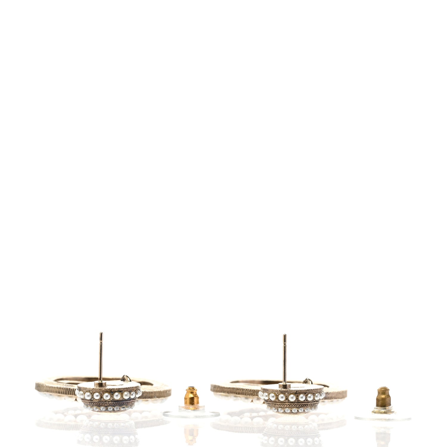 Chanel Crystal Pearl Round CC Drop Earrings Gold White 4 of 4