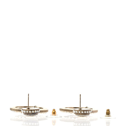Chanel Crystal Pearl Round CC Drop Earrings Gold White 4 of 4