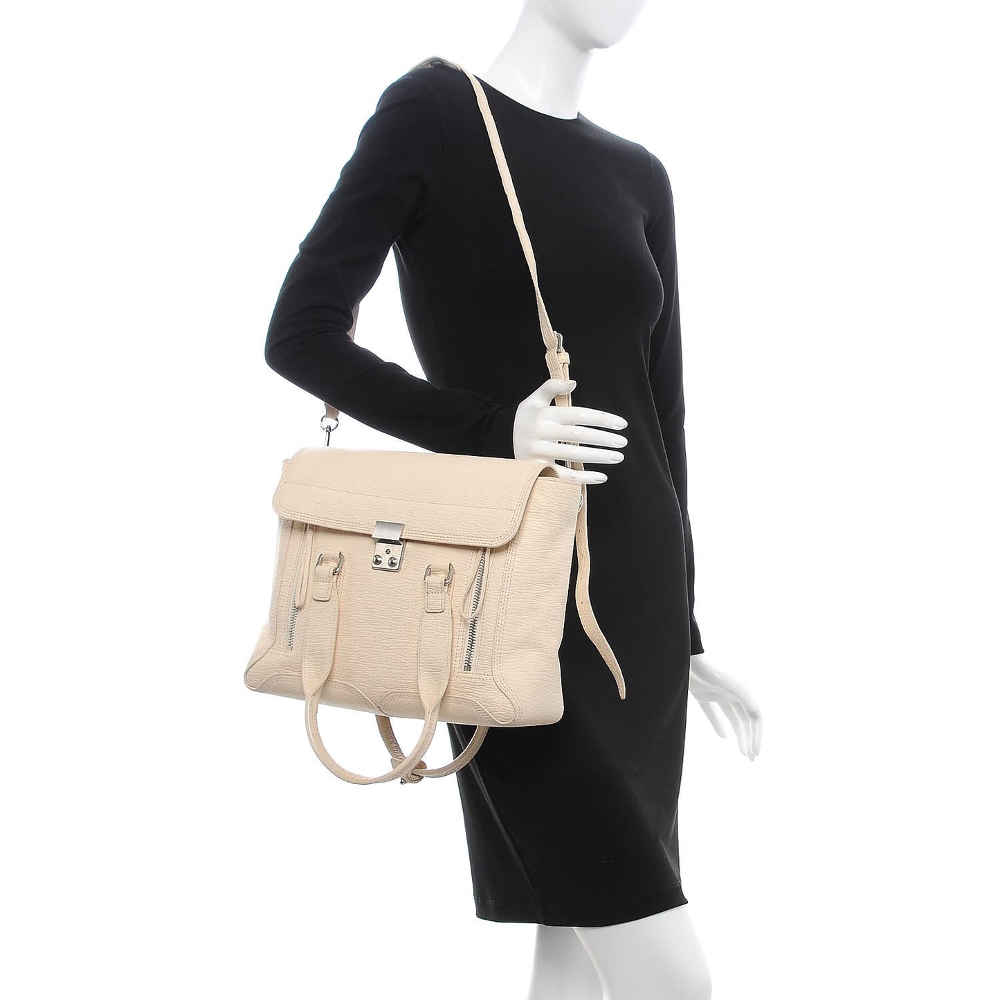 3.1 Textured Calfskin Medium Pashli Satchel Milk
