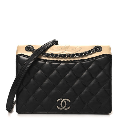 Chanel Calfskin Quilted Ballerine Flap Black Beige 1 of 15