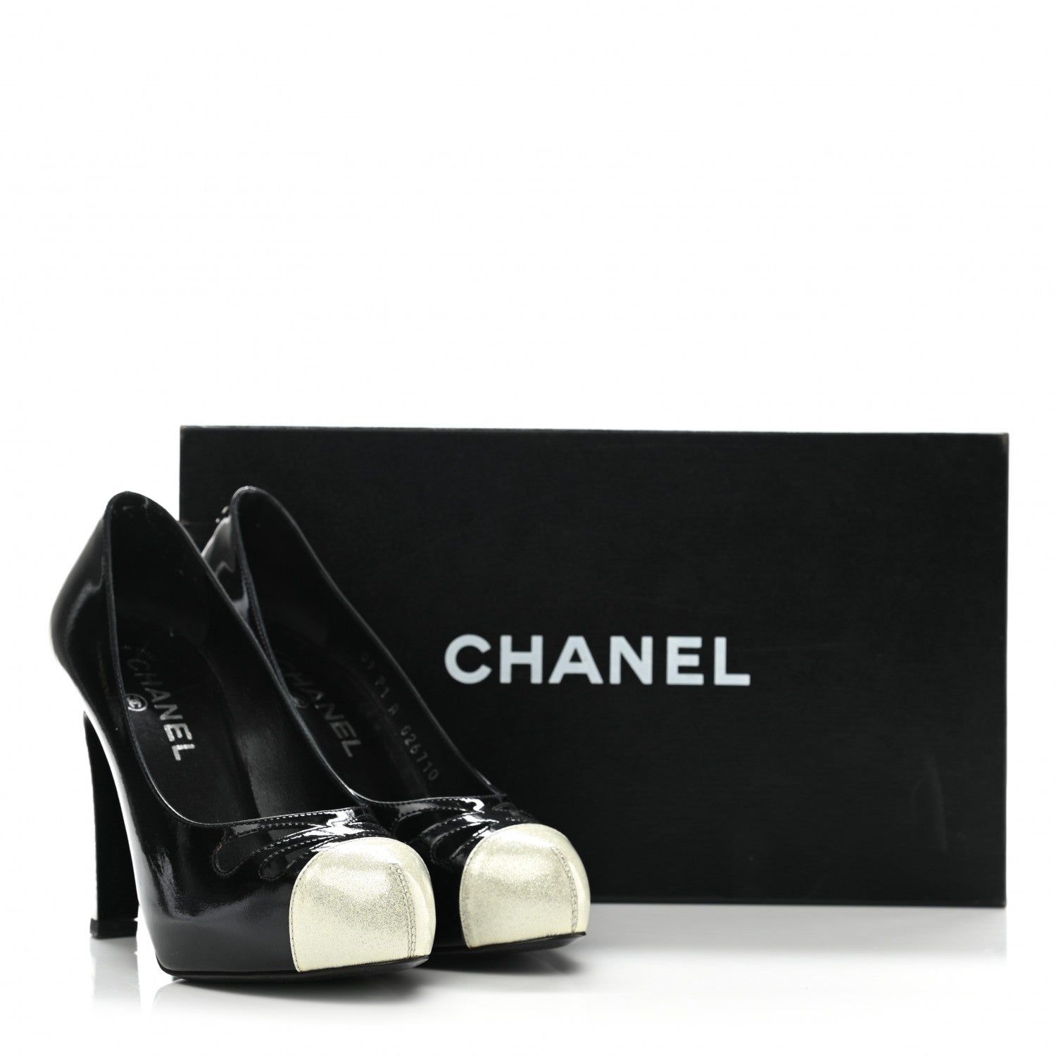 Chanel Patent Glitter Cap Toe Pumps 37 Black 9 of 12