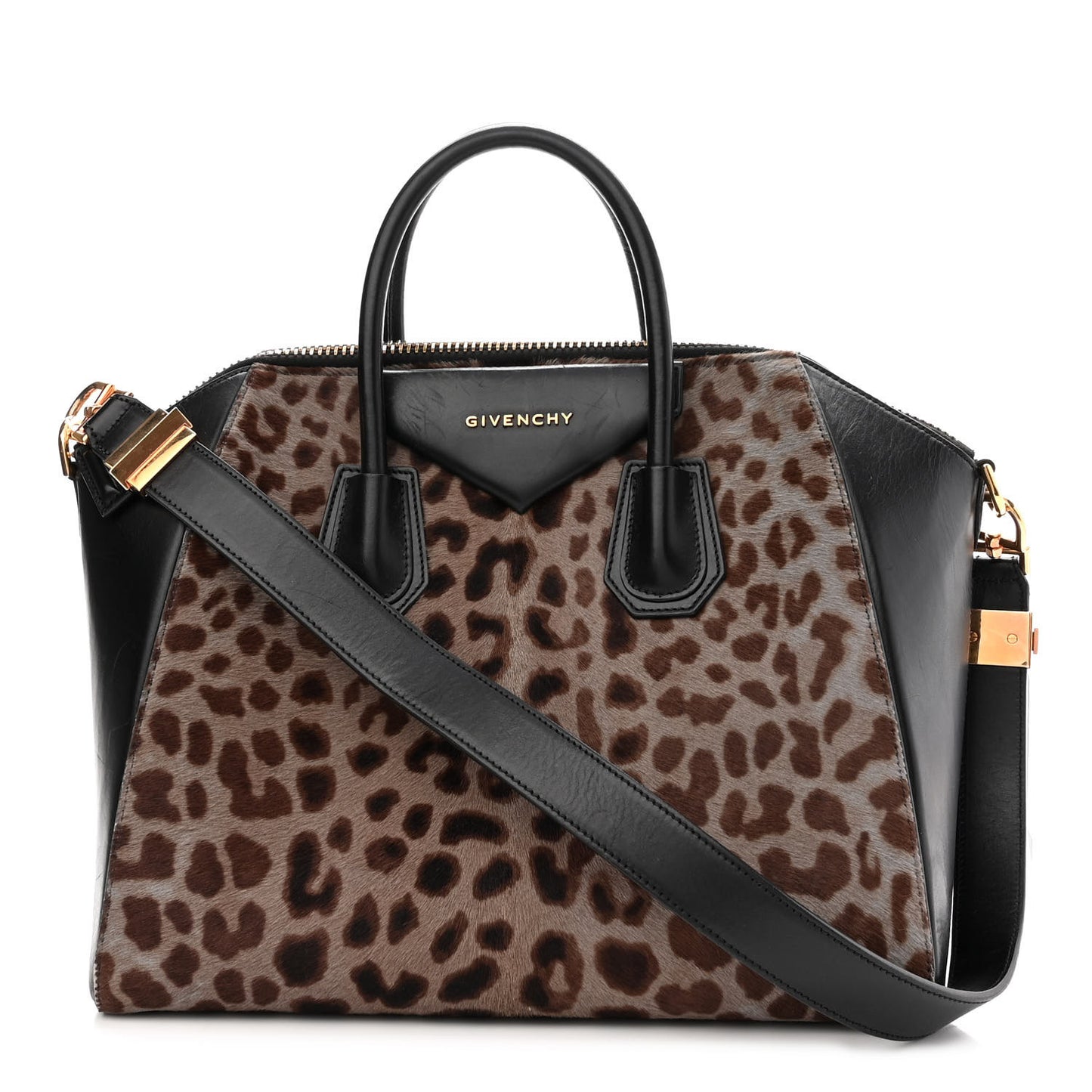 Pony Hair Smooth Calfskin Leopard Print Antigona Black