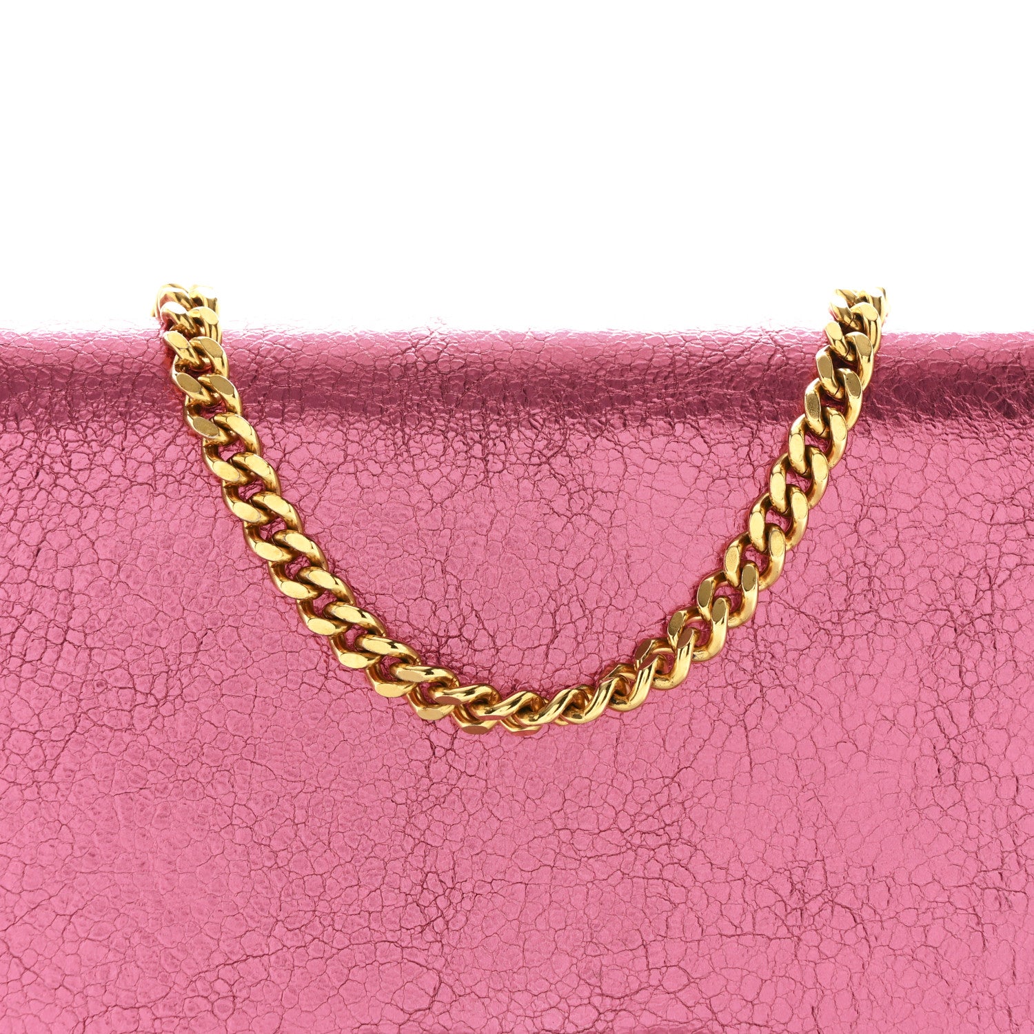 Saint Laurent Metallic Grained Calfskin Classic Letters Chain Wallet New Pink 8 of 11