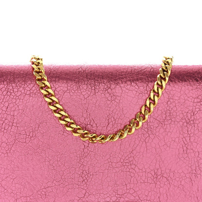 Saint Laurent Metallic Grained Calfskin Classic Letters Chain Wallet New Pink 8 of 11