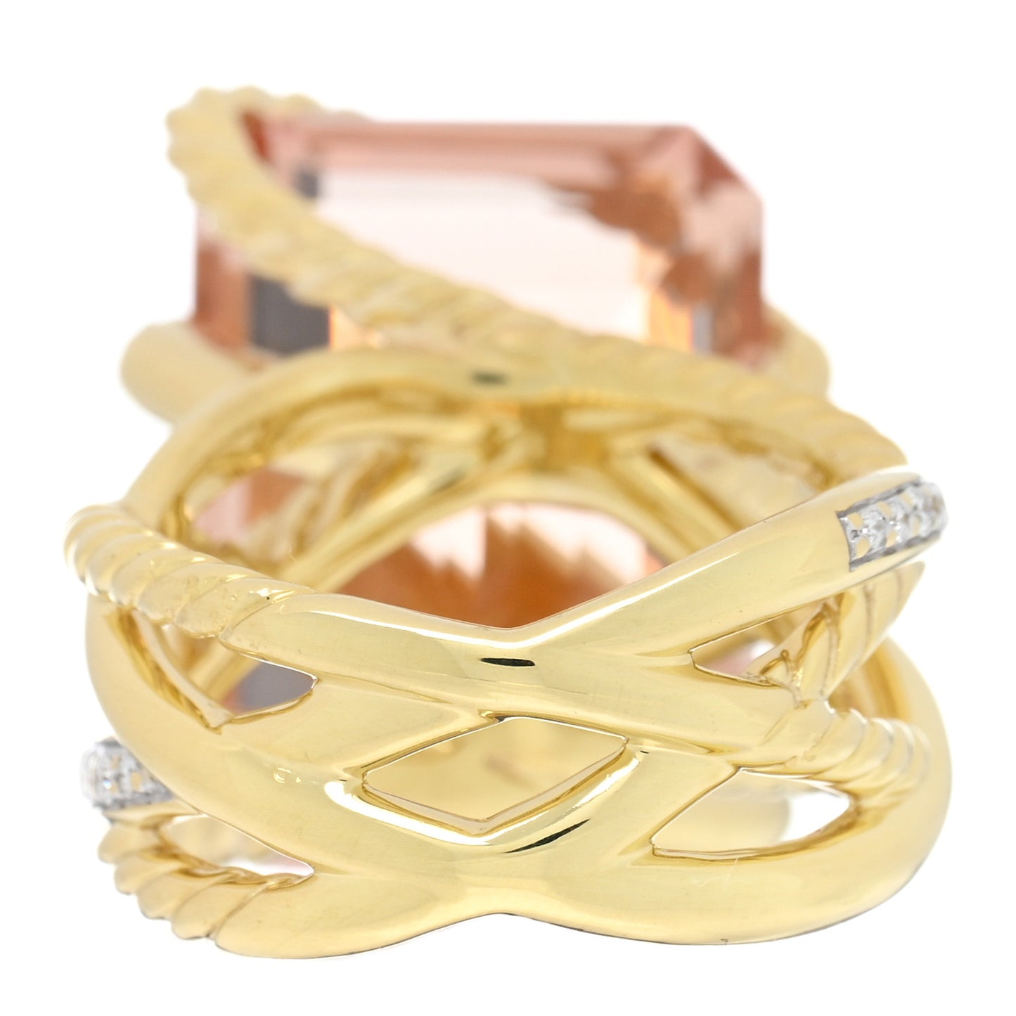 18K Yellow Gold Diamond Morganite 20mm Cable Wrap Ring 54 6.75