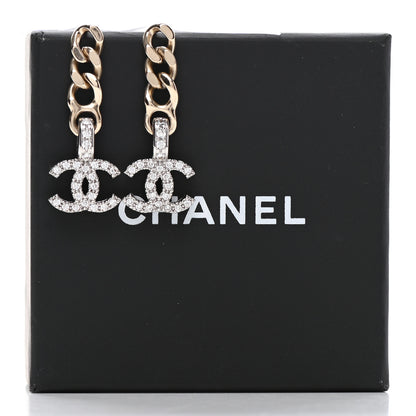 Chanel Metal Crystal CC Chain Drop Earrings Gold 4 of 4