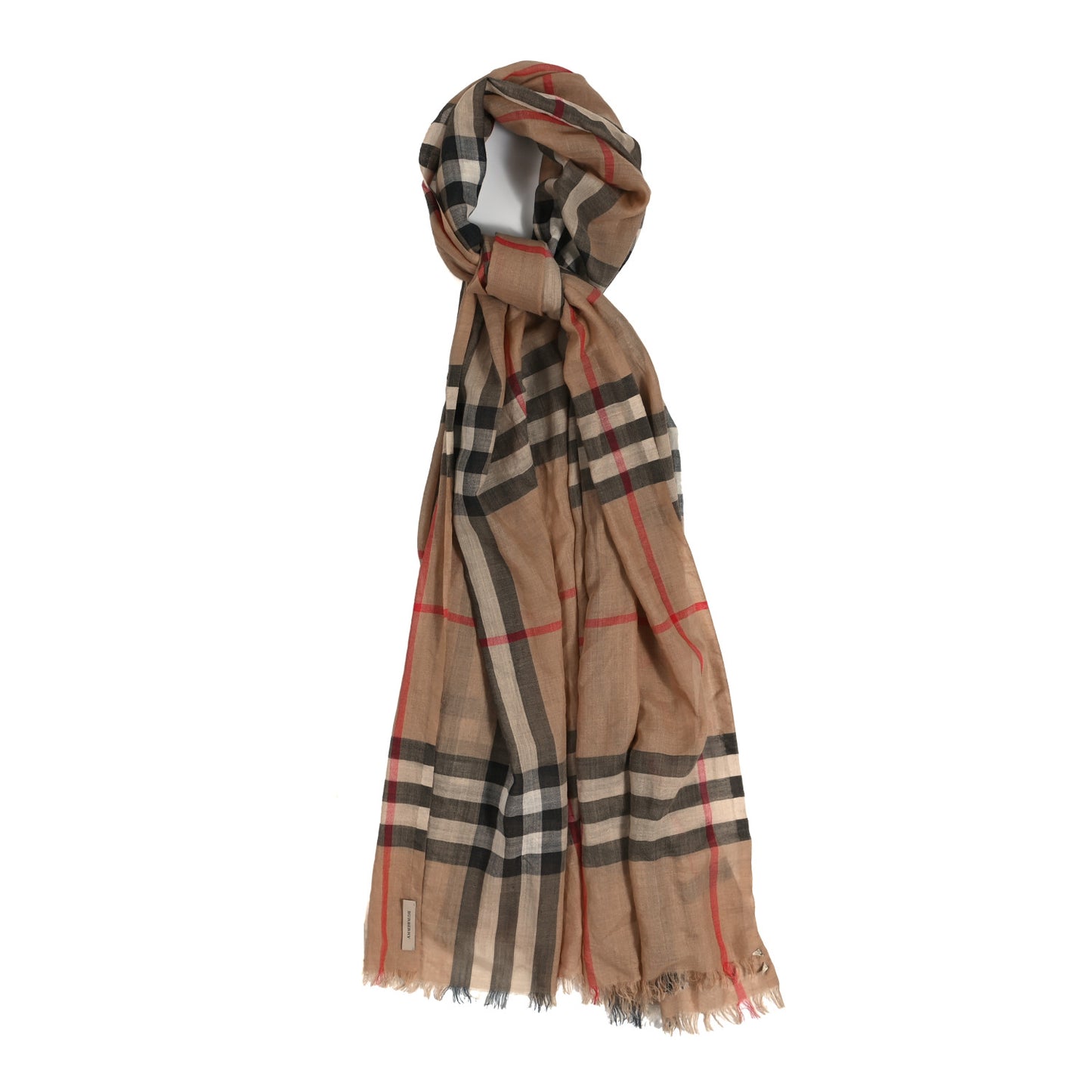 Wool Silk Gauze Giant Check Lightweight Scarf Archive Beige