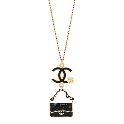 Chanel Enamel Charming Chic Classic Flap CC Charm Necklace Black 4 of 6