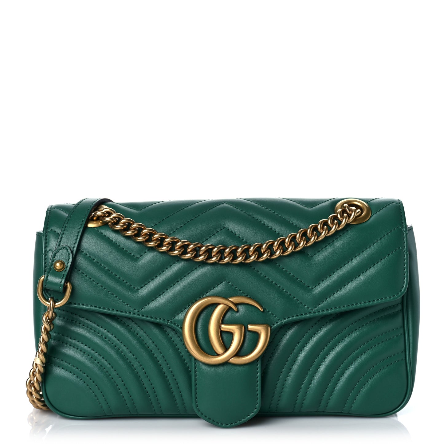 Calfskin Matelasse Small GG Marmont Shoulder Bag Emerald Green