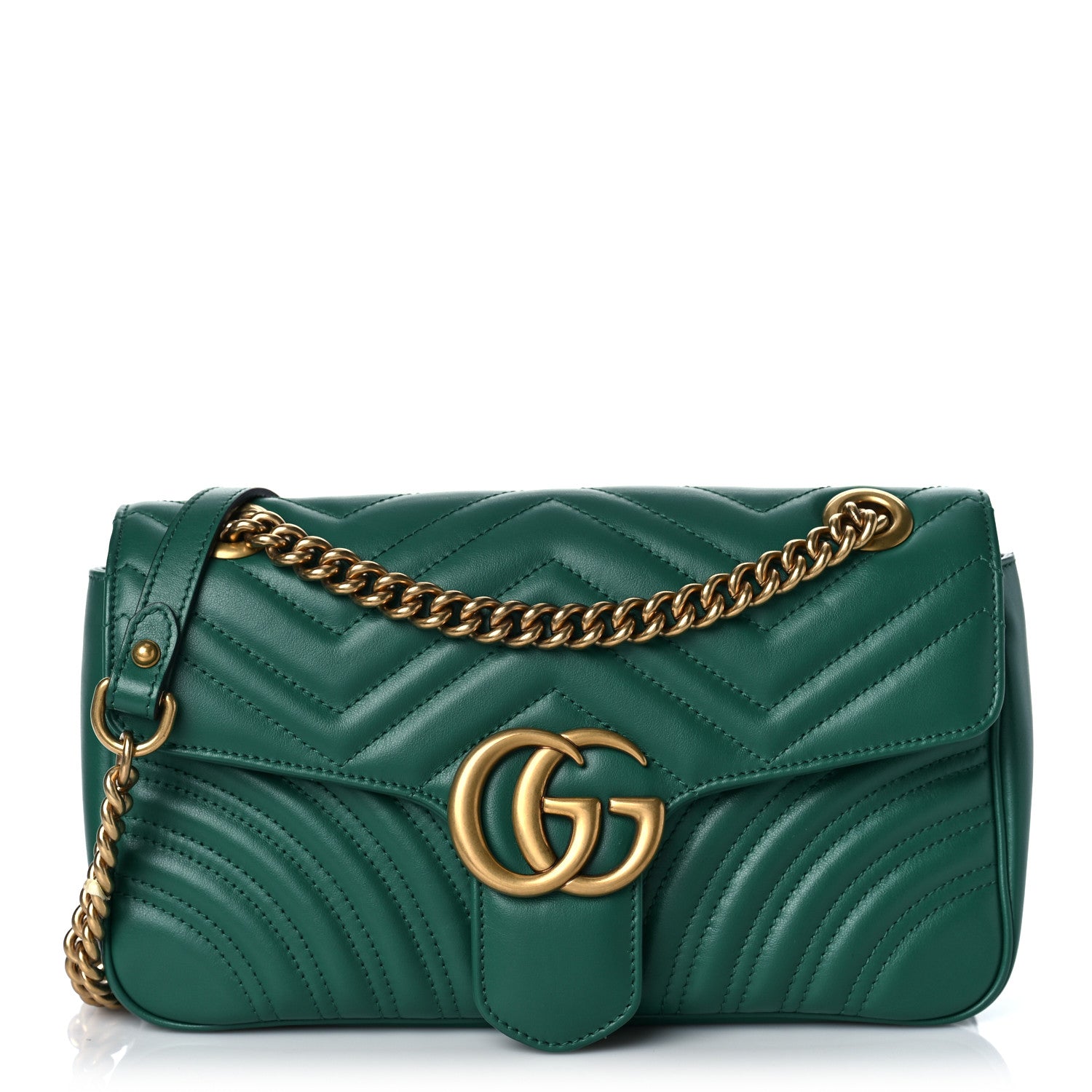 Gucci Calfskin Matelasse Small GG Marmont Shoulder Bag Emerald Green 1 of 10