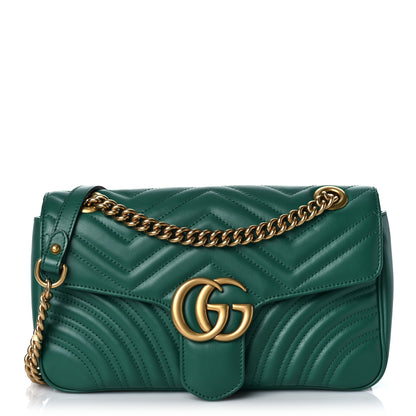 Gucci Calfskin Matelasse Small GG Marmont Shoulder Bag Emerald Green 1 of 10