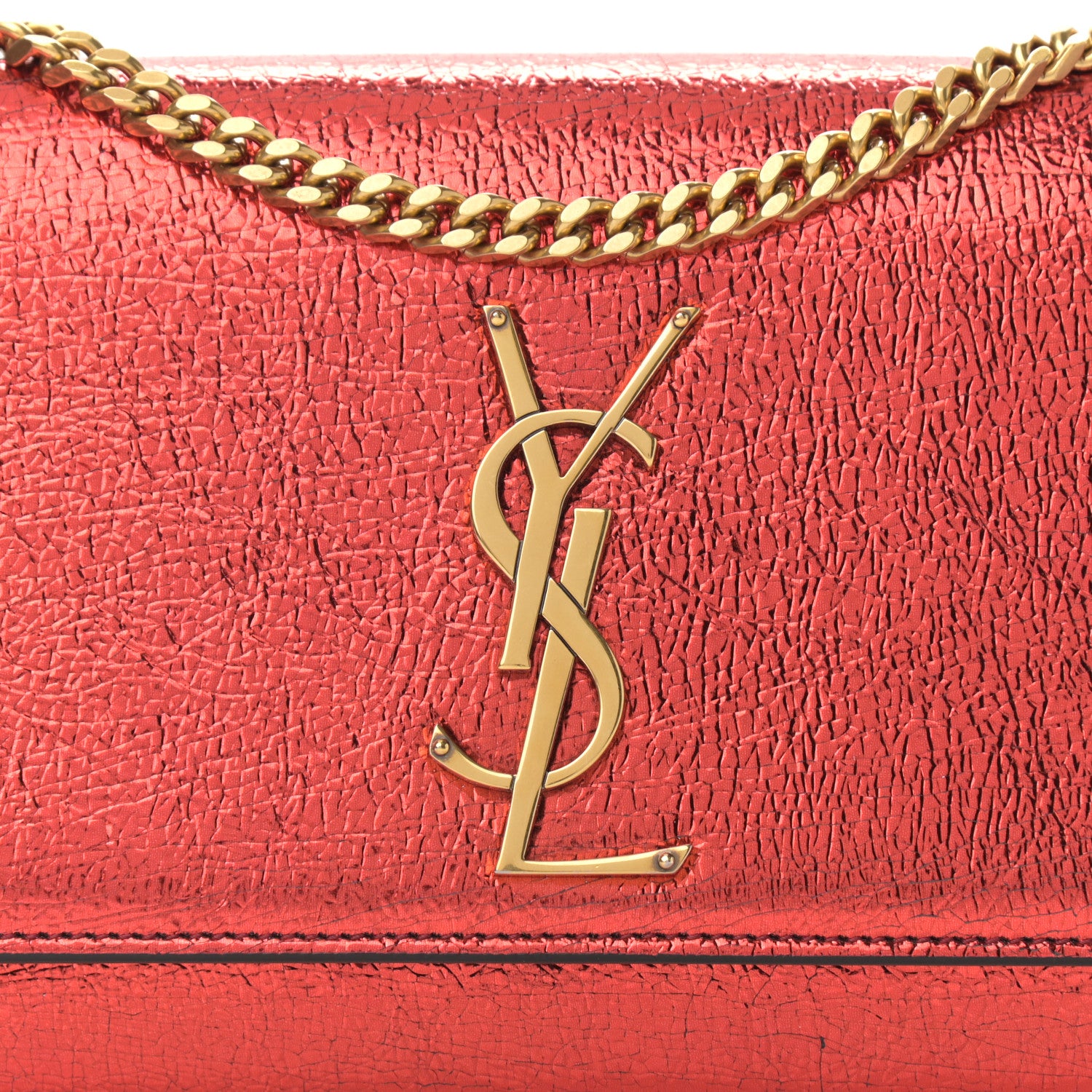 Saint Laurent Metallic Calfskin Small Classic Monogram Kate Satchel Red 7 of 9
