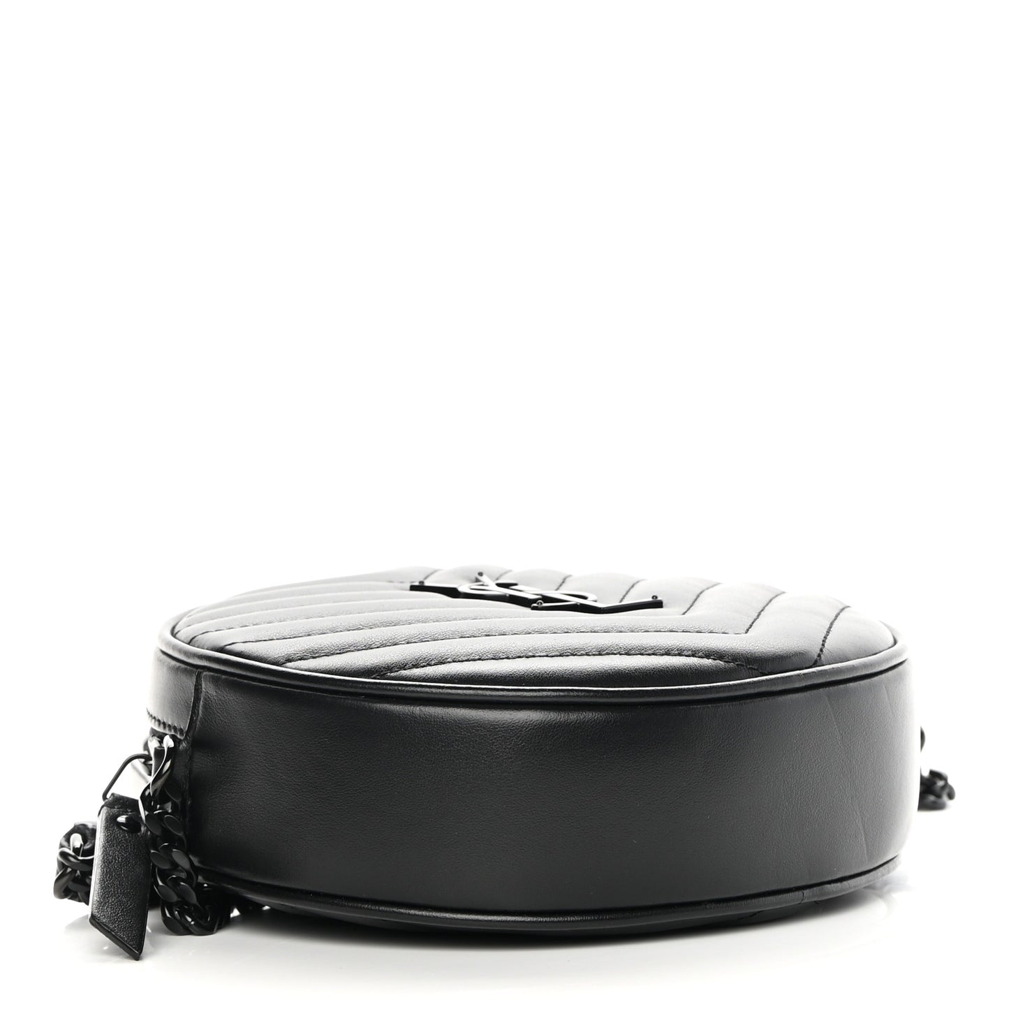 Calfskin Matelasse Chevron Round Vinyle Camera Bag Black