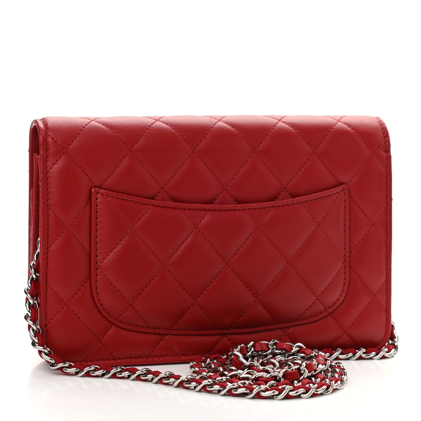 Lambskin Quilted Wallet On Chain WOC Red