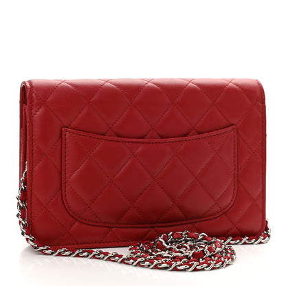 Chanel Lambskin Quilted Wallet On Chain WOC Red 3 of 12
