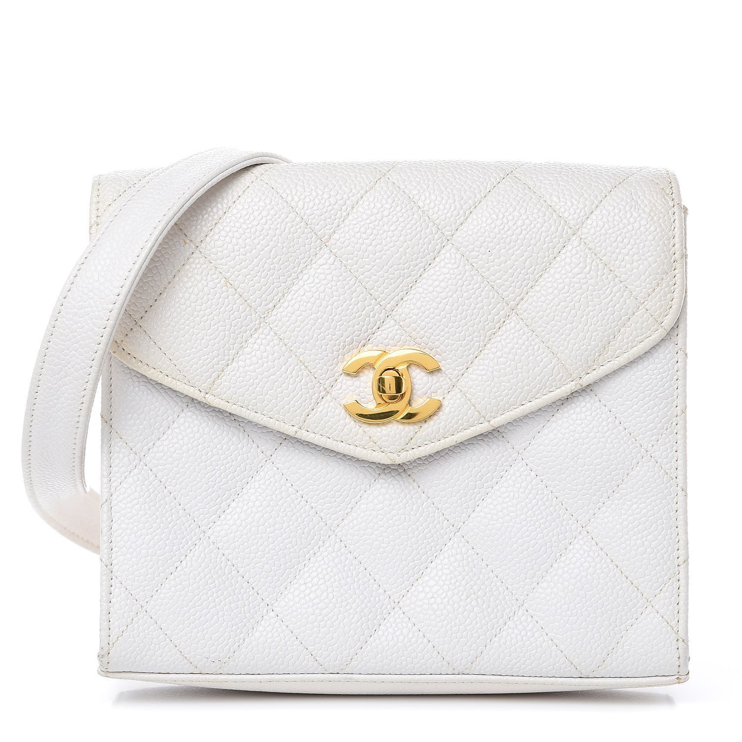 Caviar Quilted Single Flap Shoulder Bag White