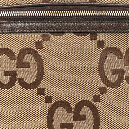 Gucci Monogram Jumbo GG Textured Dollar Calfskin Web Belt Bag Camel Ebony New Acero 8 of 10