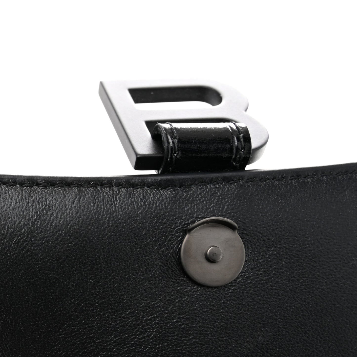 Shiny Calfskin Monochrome Crocodile Embossed Small Hourglass Top Handle Bag Black
