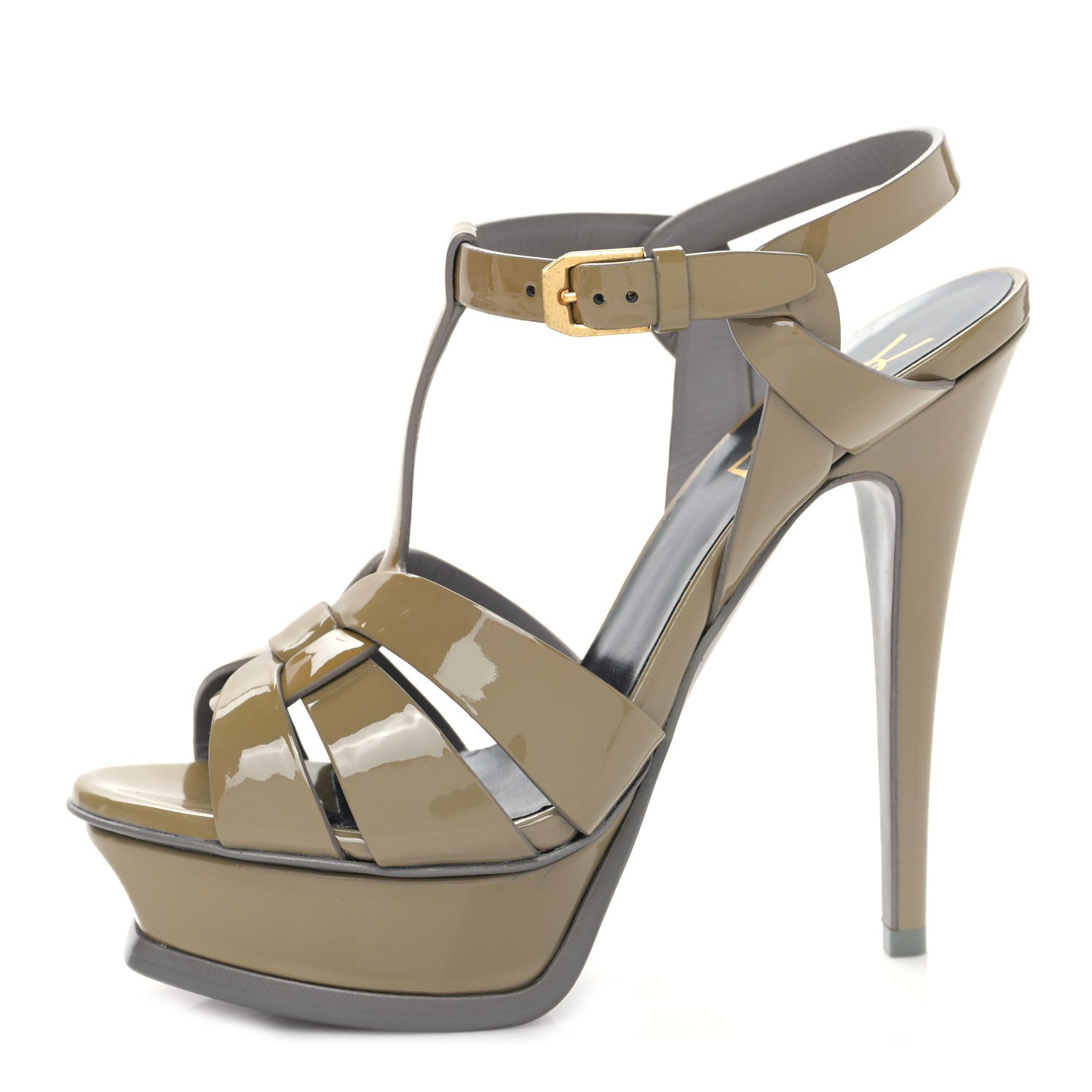 Saint Laurent Patent Tribute 105 Platform Sandals 35.5 Fog 1 of 8