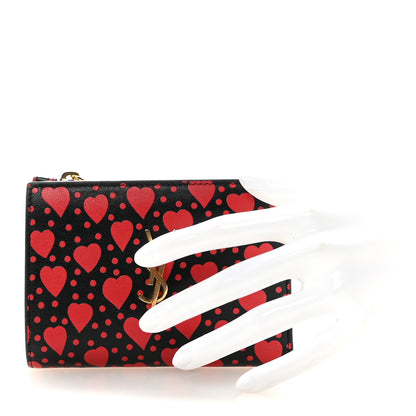 Saint Laurent Calfskin Heart Print Monogram Fragments Wallet Black Red 2 of 7