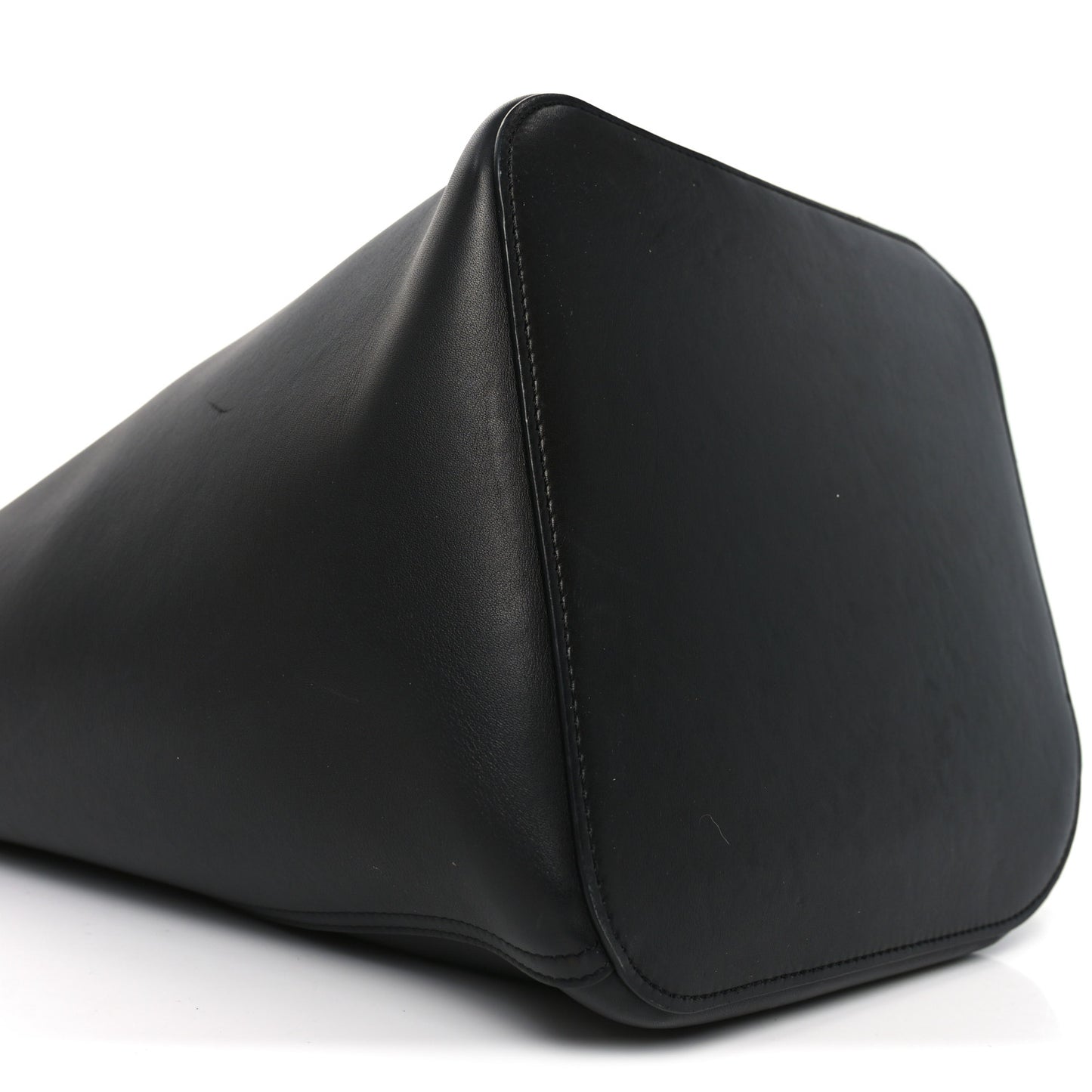 Smooth Calfski Large Woven Pebble Bucket Bag Black