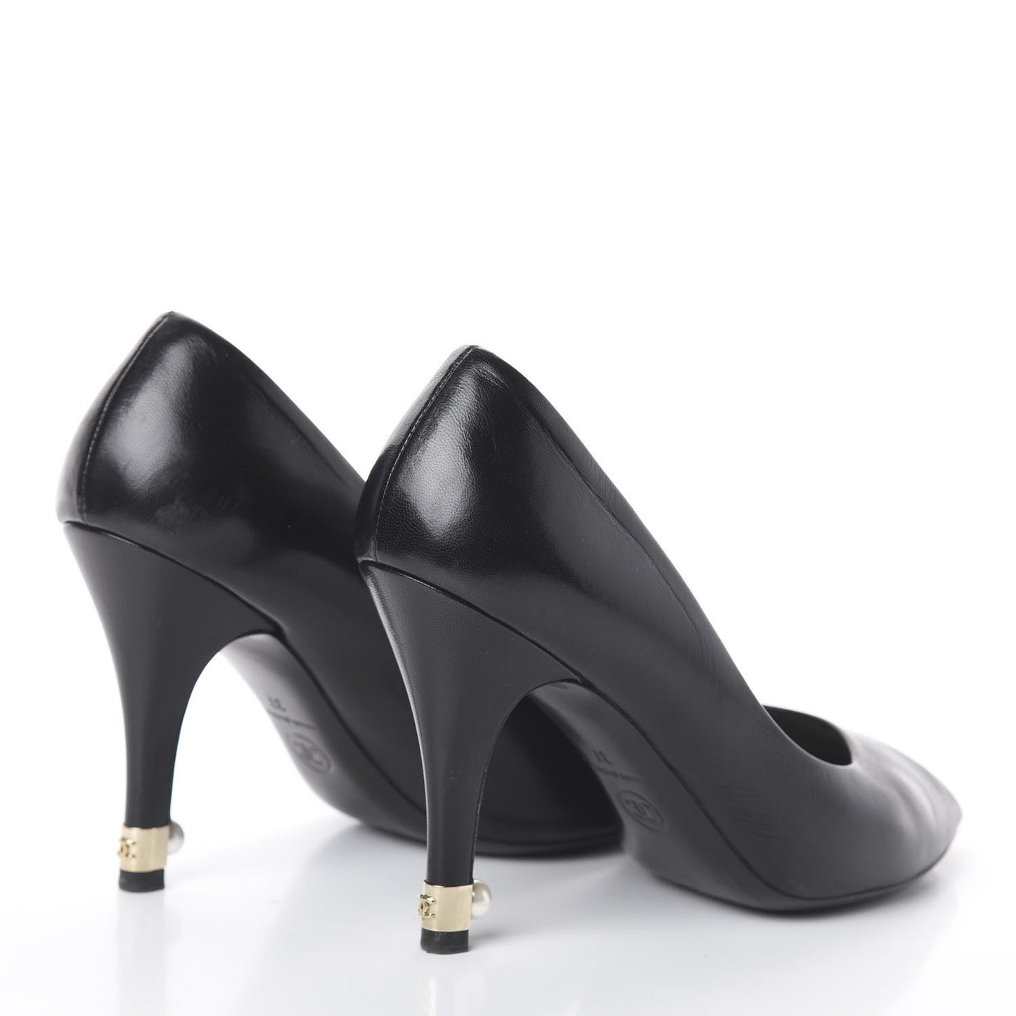 Lambskin Pearl Peep Toe Pumps 37 Black
