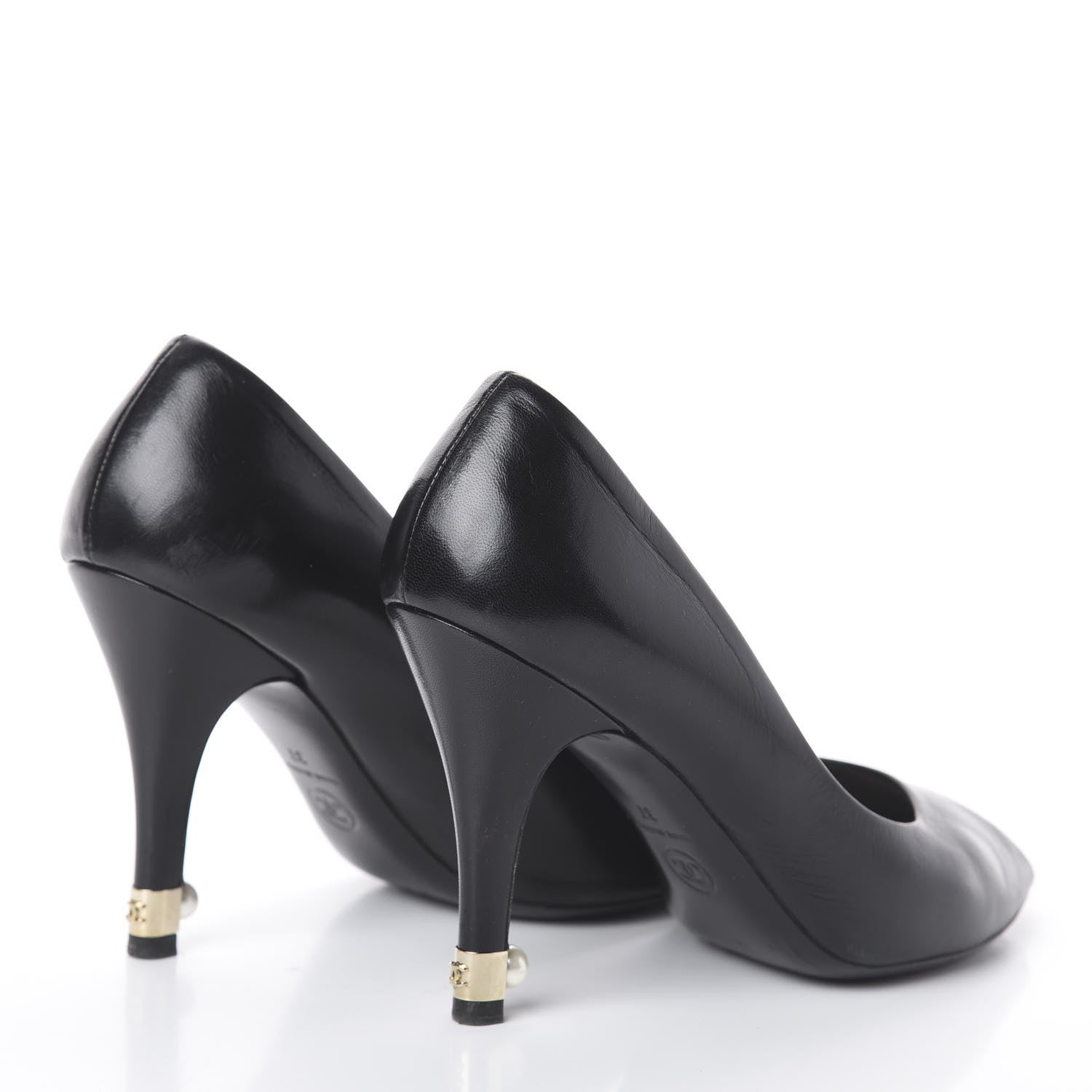 Chanel Lambskin Pearl Peep Toe Pumps 37 Black 4 of 7