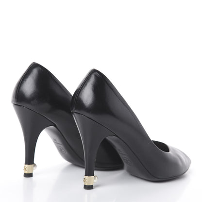 Chanel Lambskin Pearl Peep Toe Pumps 37 Black 4 of 7