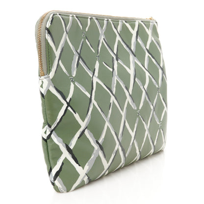 Chanel Lambskin Painted Quilt Pouch Green Grey Black 3 of 8