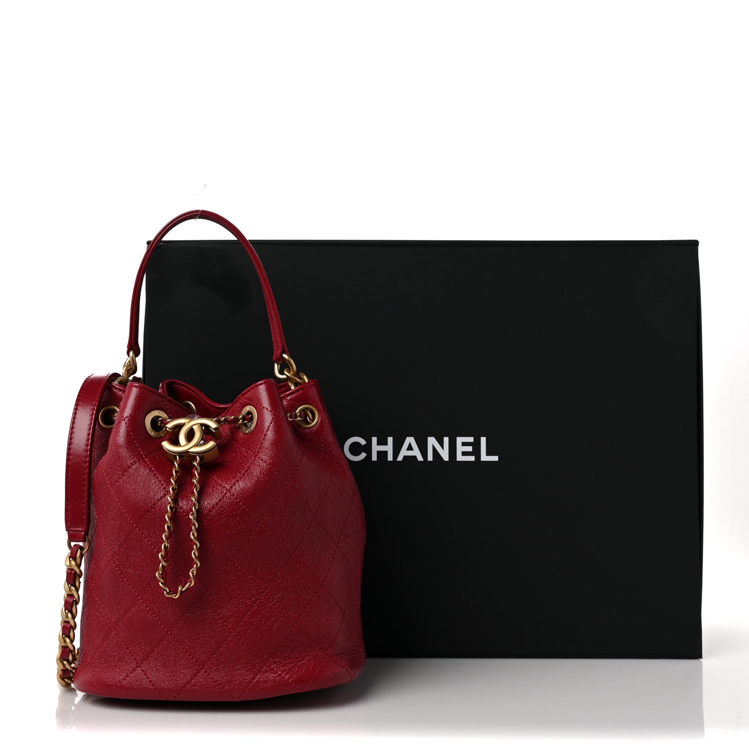 Chanel CHANE Shiny Lambskin Quilted Fashion Therapy Bucket Drawstring Bag Red 9 of 9