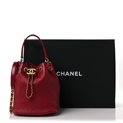 Chanel CHANE Shiny Lambskin Quilted Fashion Therapy Bucket Drawstring Bag Red 9 of 9