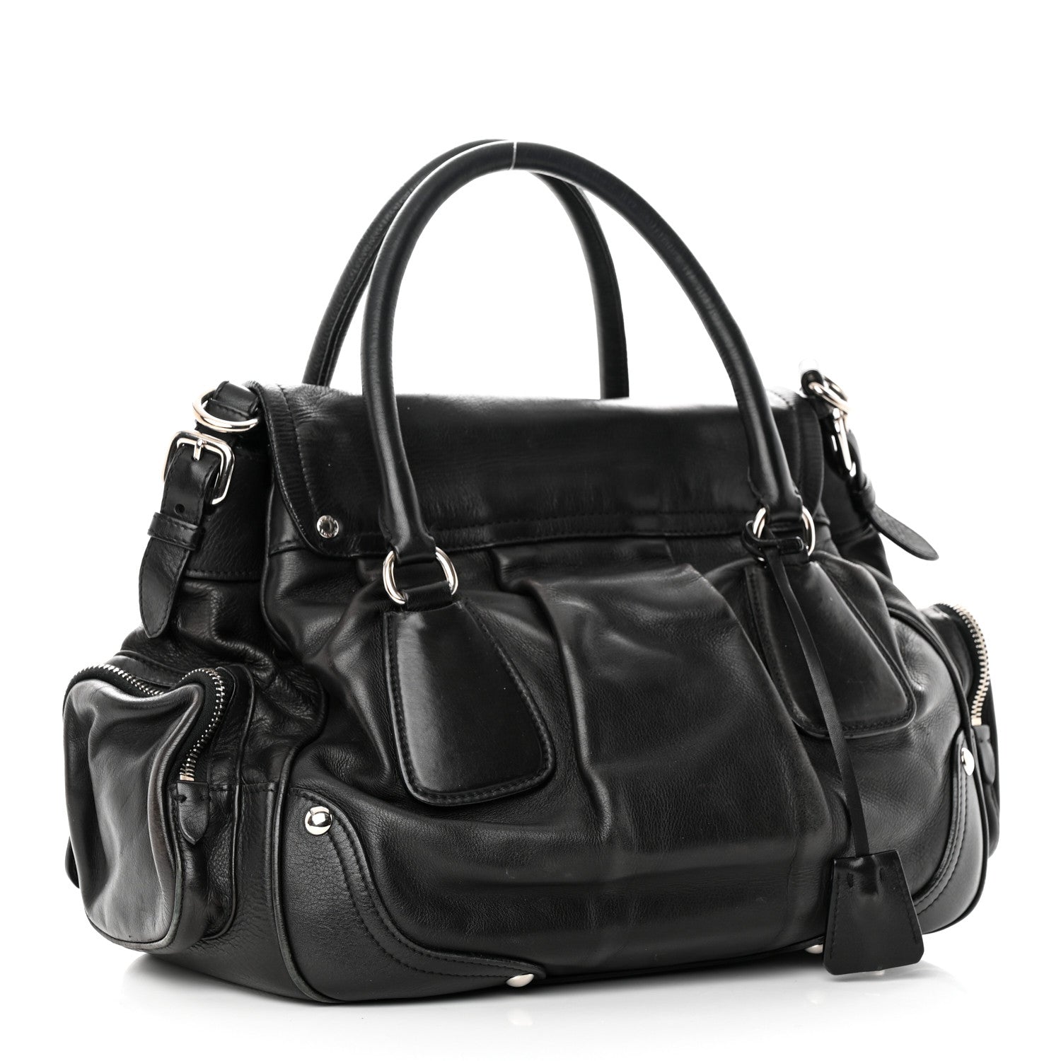 Prada Cervo Antik Easy A Foldover Pushlock Flap Satchel Black 3 of 18