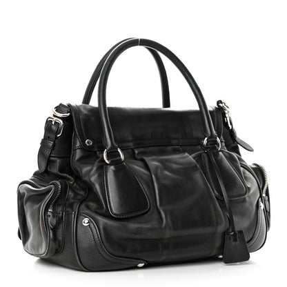 Prada Cervo Antik Easy A Foldover Pushlock Flap Satchel Black 3 of 18