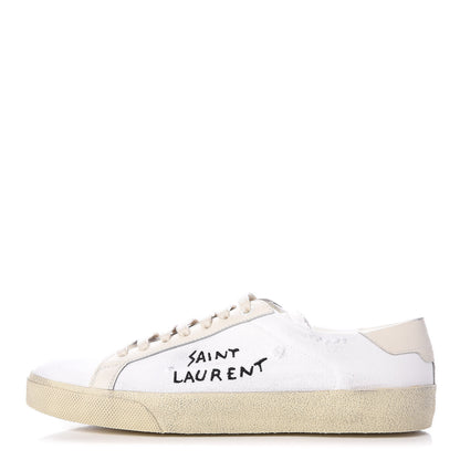 Saint Laurent Distressed Canvas Womens Elba Light Alpha Sigma Sneakers 39 Blanc Optique 1 of 11